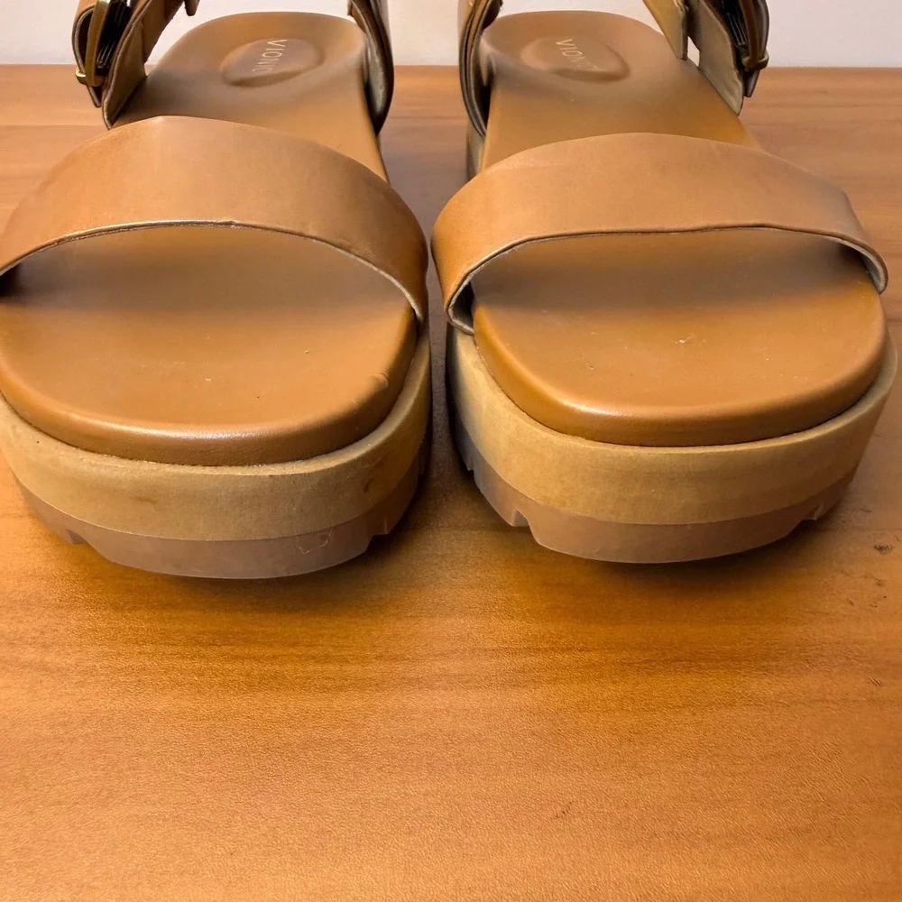 Vionic Torrance Tan Leather Platform Lug Sole Slingback Sandals Womens 11